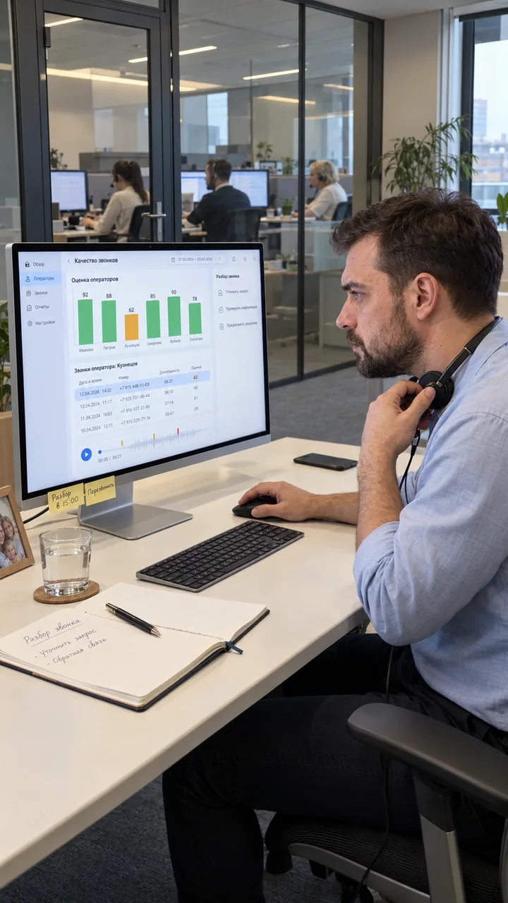 Руководитель call-центра разбирает оценки звонков, которые подготовил ИИ